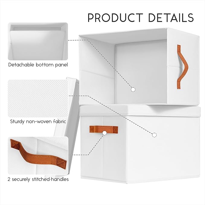 Homsorout Storage Bins with Lids - Large Fabric Closet Bins with Lid 6 Pack Clothes Organizers and Storage Collapsible Stackable Cube Basket for Home Office Dorm White