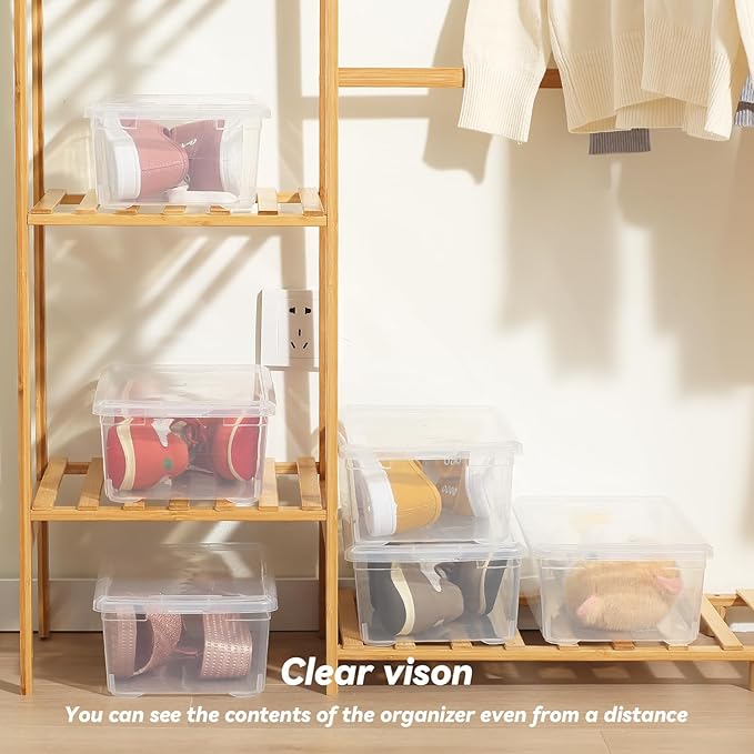 8 Packs 6 Quart Latching Storage BoxShoe Boxes Clear Plastic Stackable Storage Bins With Lids Stackable Storage Containers Plastic Shoe Boxes With Lids (Clear 8 Pack)