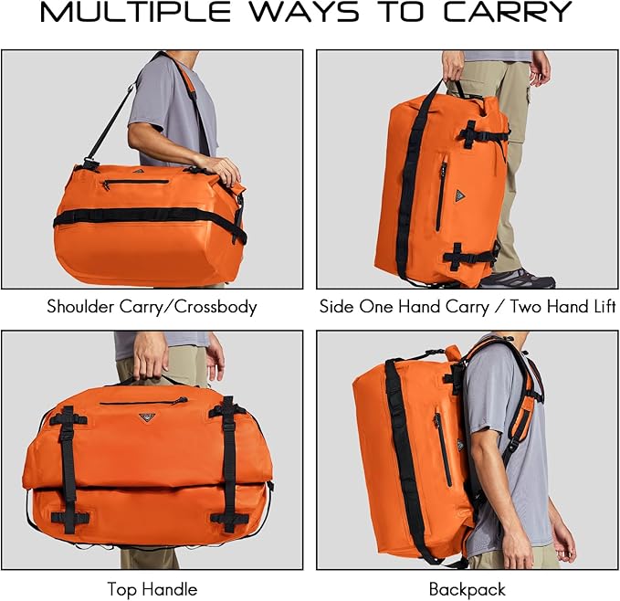 Haimont Large Waterproof Duffel Backpack Roll-Top Heavy Duty Dry Duffle Bag for Boating Travel Motorcycle Kayaking Camping 60L