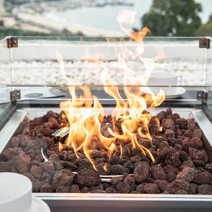Aurora Fire Table Outdoor Fire Pit 34 x 34 Cast Concrete Firepit Includes Lava Rocks 45000 BTUs Outdoor Fireplace for Patio Furniture Set Deck Porch Outdoor Heater - Natural Gas