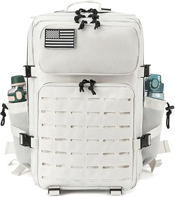 25L/45L Tactical Backpack for Women/men School Bag Gym Rucksack with Dual Cup Holder Bags for Womens Hiking Backpacks(45L White)