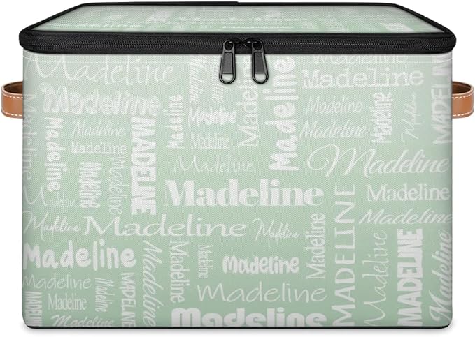 Custom Storage Basket with Name Personalized Keepsake Box with Zipper Lid Foldable Fabric Memory Bin Large capacity with Handle Green