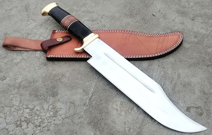 DSK-179 Fixed Blade Bowie Knife with Leather Sheath - High Polish Forged Premium Hunting &amp Survival Knife