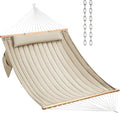 CHULIM Double Quilted Fabric Hammock with Hardwood Spreader Bars and Pillow 450 LBS Capacity 2 Person Large Hammock for Outdoor Patio Backyard Poolside - Tan