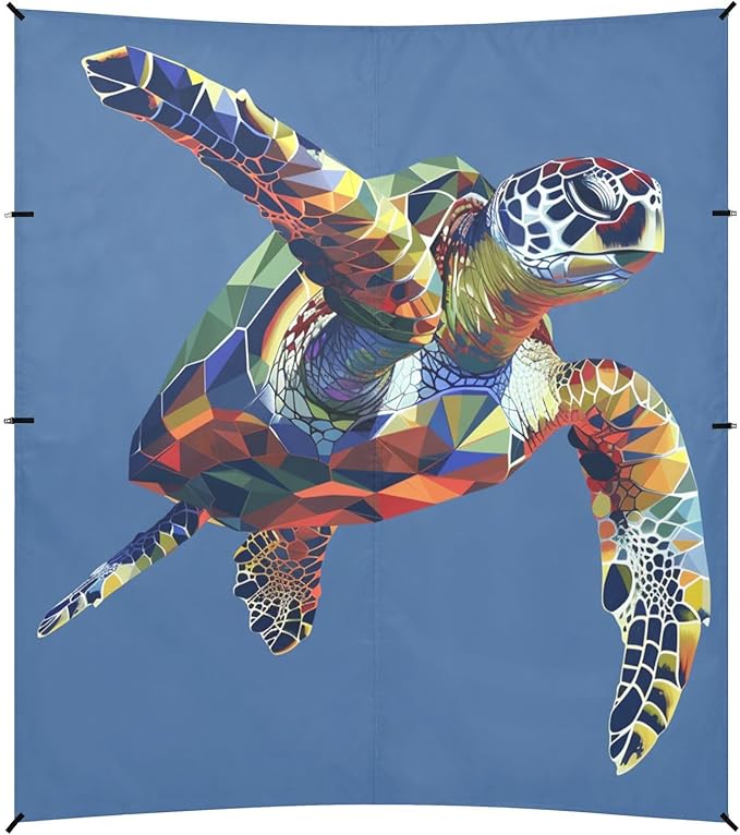 ALAZA Sea Turtle Geometric Beach Tent Sun Shelter UPF50+ Protection Beach Shade Canopy w/ 4 Sandbags for Outdoor Camping Fishing Backyard Fun Picnic 10x9 ft