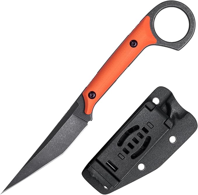 Fixed Blade Knife D2 Steel Blade and G10 Handle Utility EDC Knife for Outdoor Survival Hiking Camping with Kydex Sheath OS1221 (Orange)