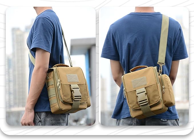 Tactical Messenger Bag Small - Men Military MOLLE Crossbody Pack EDC Belt Pouch with Phone Zippered Pocket(Patch Included) (Black)