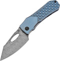 KANSEPT Loki Pocket Knife 2.99'' Damascus Blade Blue Anodized Titanium with Frag Pattern Handle Everyday Carry K1058B7