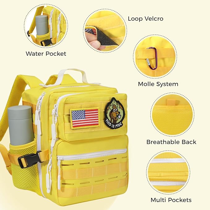 9L Mini Tactical Backpack for Men WomenSmall Military Tactical Backpack for SportGymHikingTravelCamping (Yellow)