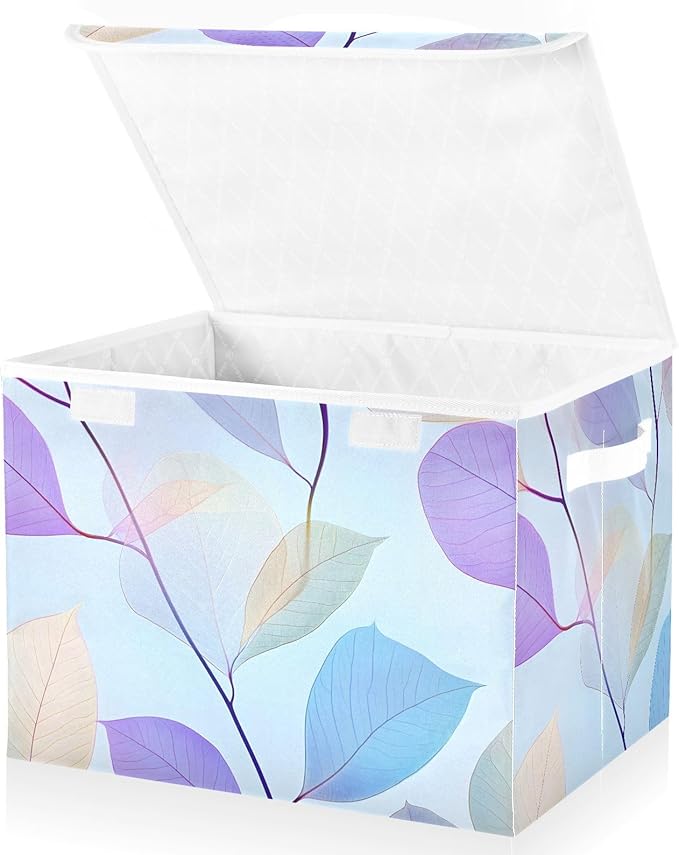 Storage Cube with Lid Elegant Leaves Print 16.5×12.6×11.8 IN Collapsible Large Capacity Foldable Storage Basket Bin Organizer