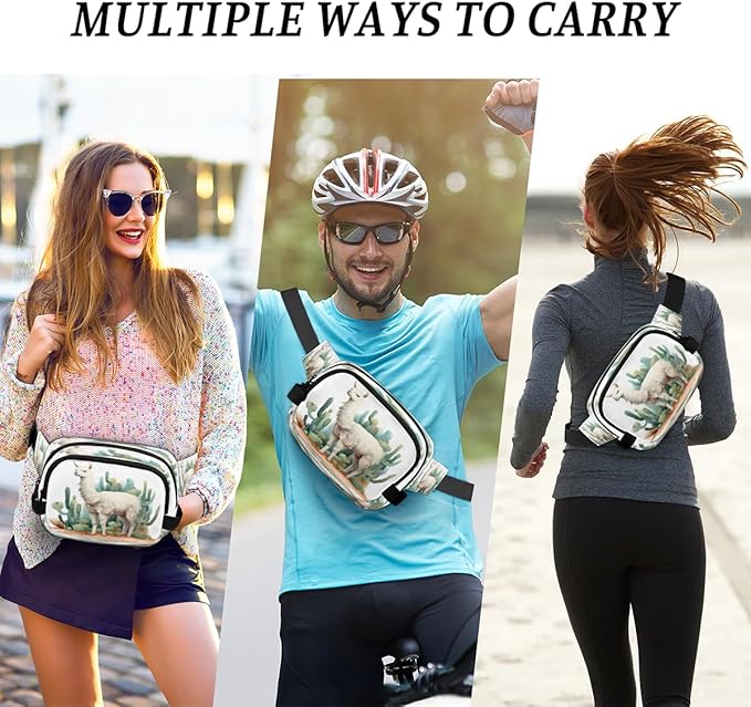 Cute Alpaca Cactus Waterproof Fanny Pack for Women Men Adjustable Waist Bag with Double Zipper Pockets Lightweight Square Hip Pack for Running Travel Hiking Workout Cycling
