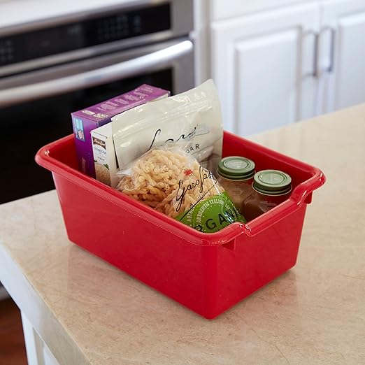 ECR4Kids Scoop Front Storage Bins Multipurpose Organization Red 10-Piece