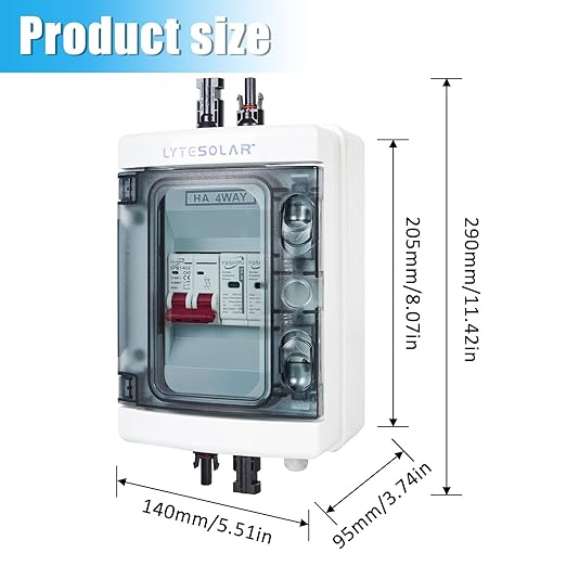 1 String 500V PV Combiner Box 1 in 1 Out 40A DC Circuit Breaker with Solar Disconnect Function Surge Protection IP65 Waterproof Solar Panel Connectors