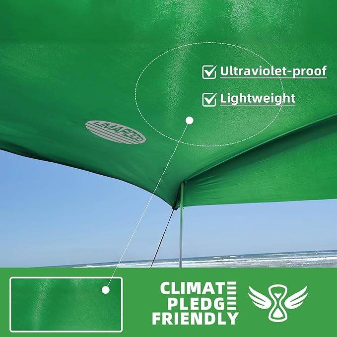 UMARDOO Family Beach Tent Canopy Sun Shade Portable Large Compact Beach Sun Shelter Easy Setup with Packable Bag for Outdoor Travel (Green 10X10 FT. 4Poles)