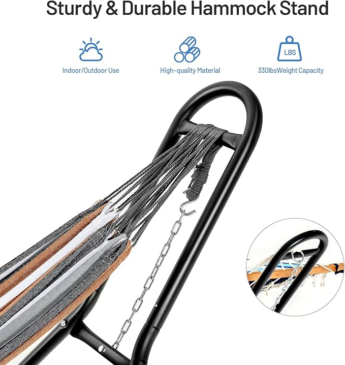 Tangkula Steel Hammock Stand Adjustable Hammock Chair Frame with Hooks &amp Chains for Hanging 9-13 Ft Hammock 2 Person Indoor Outdoor Hammock Stand Only Ideal for Garden Yard Patio Deck