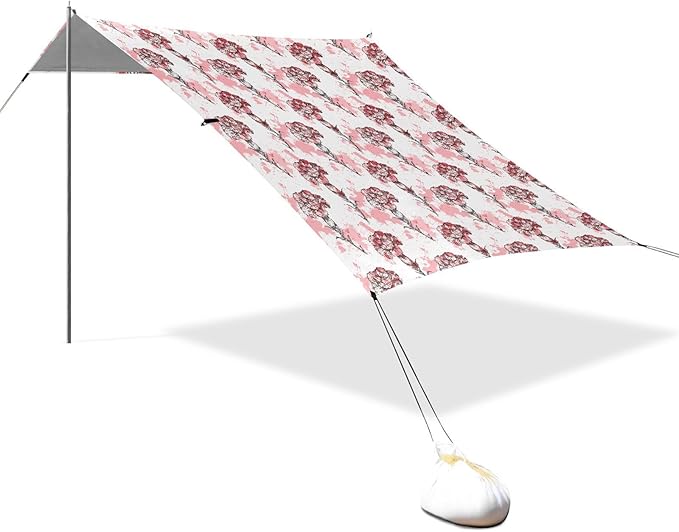 ALAZA Red Carnation Flower Art Beach Tent Sun Shelter UPF50+ Protection Beach Shade Canopy w/ 4 Sandbags for Outdoor Camping Fishing Backyard Fun Picnic 10x9 ft