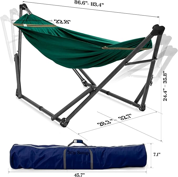 Tranquillo Uniki Hammock with Stand – 550 lbs Capacity Foldable &amp Portable Heavy-Duty Indoor/Outdoor Hammock with Premium Carry Bag Emerald Green