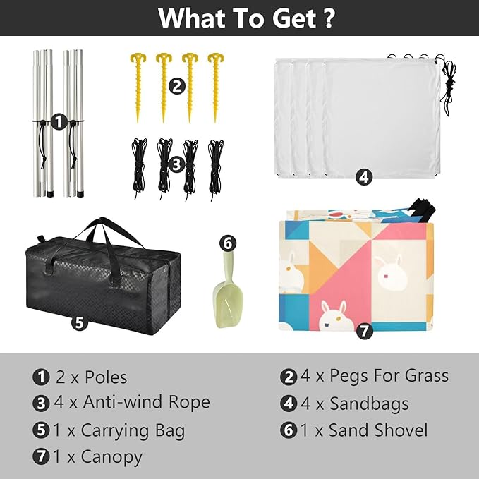 Pattern Rabbit Foldable Beach Tent UPF50+ Protection Waterproof Large Portable Sun Shelter with Carrying Bag for Backyard and Camping