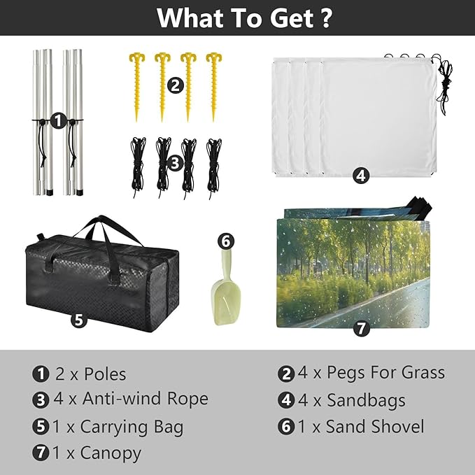 Car Window Outside Rainy Landscape Beach Tent Sun Shelter Set UPF50+ UV Protection 10.5 x 9.19 FT Camping Shade Canopy with Sandbags Sand Anchors Carrying Bag and Others