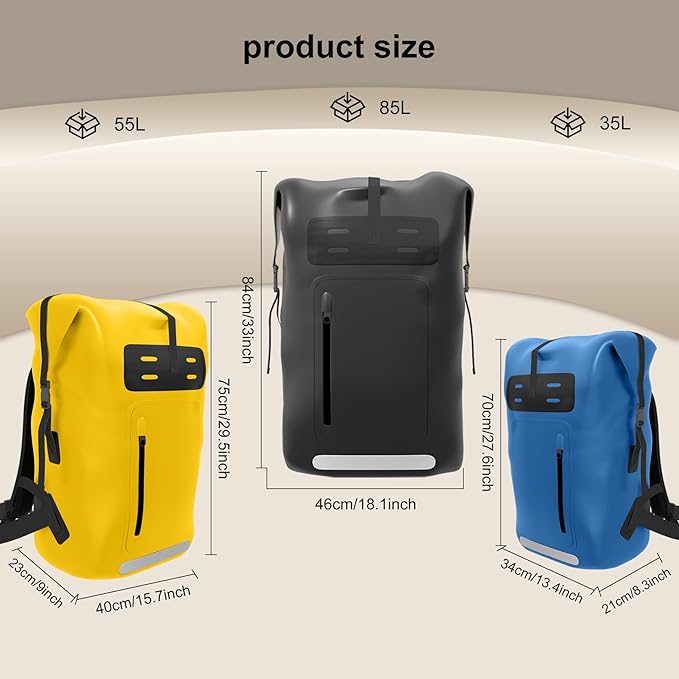Waterproof BackpackHeavy Duty Hiking Backpack35/55/85L dry bag backpack waterproof for MenRoll-Top Closurefor Kayaking Travel Hiking Fishing Camping Motorcycles (yellow 85L)
