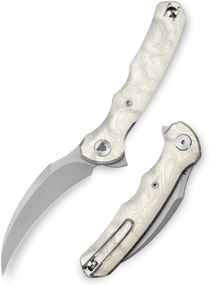 TRIVISA EDC Pocket Pikal Knife for Men Hawkbill Folding Flipper Knife with Clip3.34 14C28N Steel BladeAluminum Foil Handle for Outdoor Camping Lacerta-AL