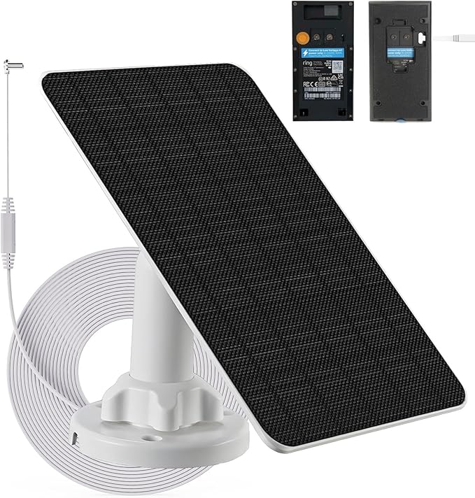 3W Solar Panel with Built-in 4000mAh Battery Micro-USB Port IP65 13.2ft Charging Cable Perfect Compatibility with Ring Video Doorbell (2nd Generation-2020 Release) no Need to Remove Stand