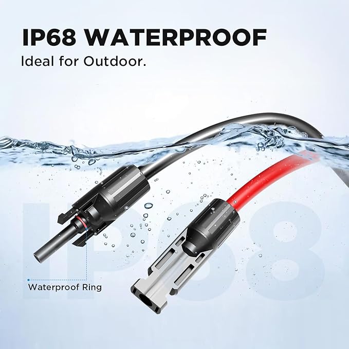 20FT 10AWG Solar Extension Cable (Red + Black) 30A/1000V DC IP68 Waterproof PV Wire with Compatible Quick Connectors for Connecting Solar Panels Controllers and Solar Systems