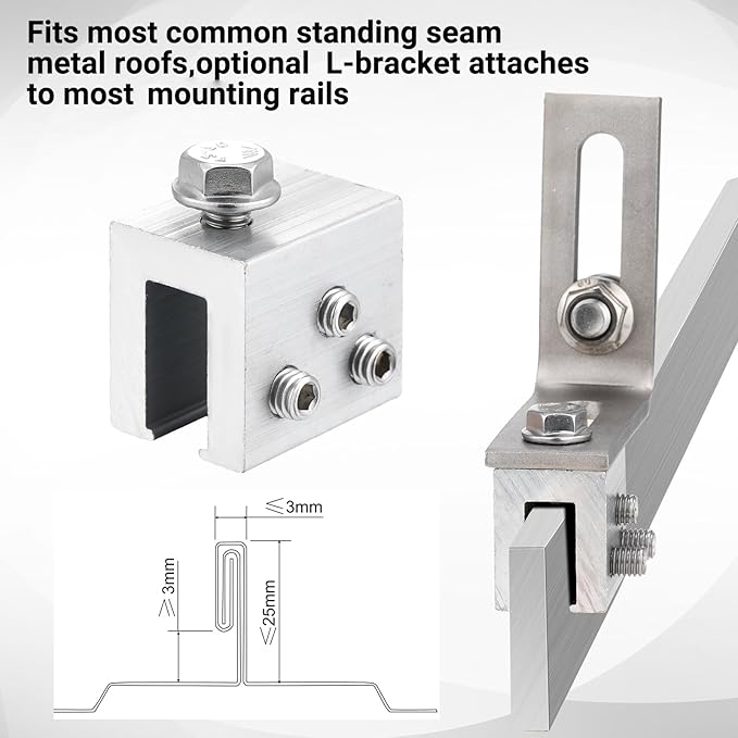 Tandefio 6 Sets Roof Clamp for Standing Metal Roof Standing Seam Bracket Clamp for Heat Cable Snow Guards Solar Panels Module Installation