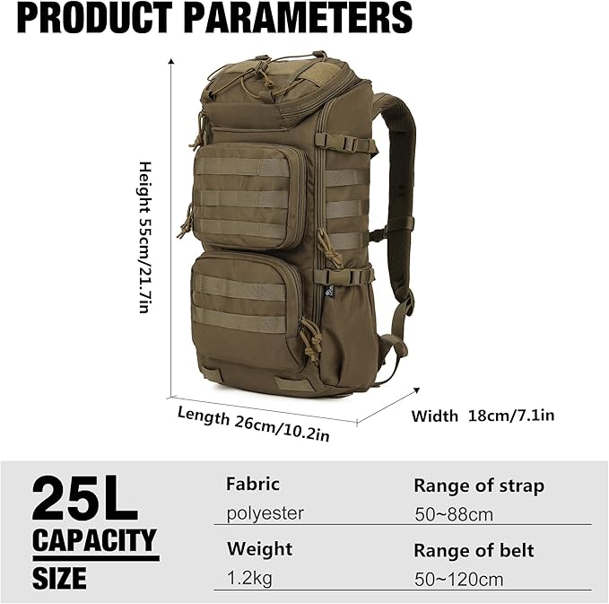 Mardingtop Tactical Backpacks Molle Hiking daypacks for Motorcycle Camping Hiking Military Traveling25L Backpack