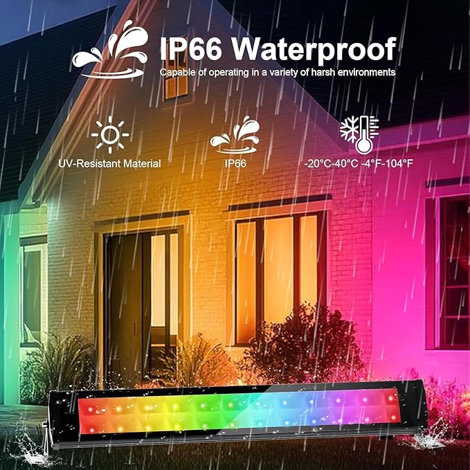 50W RGB Wall Washer Light RGB Light Bar LED Smart Wall Lights with Remote Control Waterproof IP66 Dimmable LED Flood Light Bar Indoor Lights for Building Stage Wedding Party