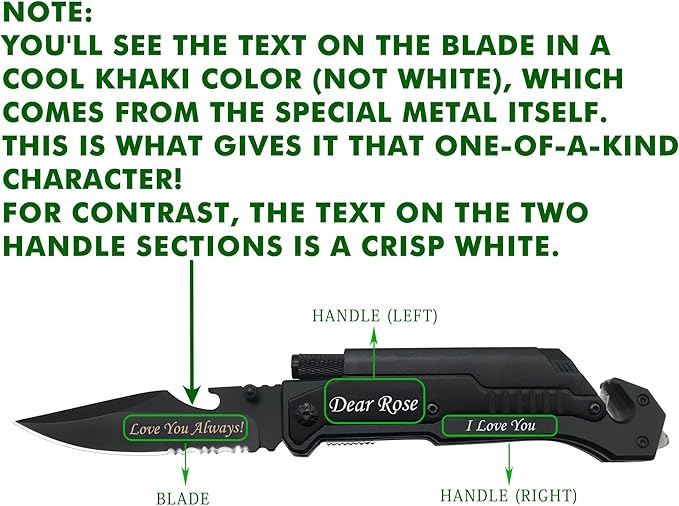 Mothers Day Fathers Day Gift - Personalized Custom Engraving Gifts for Him Her 6-in-1 Multifunctional Folding Pocket Knives with LED Light Seatbelt Cutter Glass Breaker Magnesium Fire Starter Bot