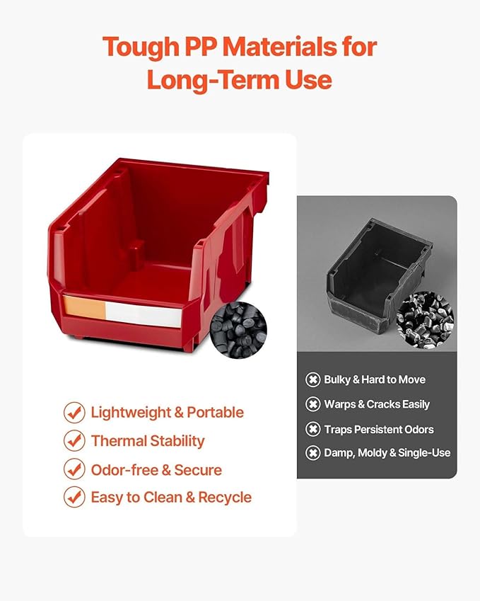 Wall Mounted Tool Organizer 12 Bins &amp 3 Rails - Hardware Storage for Garage Workshop Craft Room - Red Stackable Parts Bins
