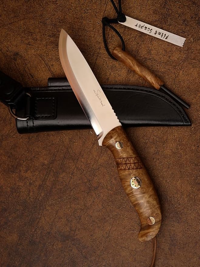 outdoor survival fixed blade camping with Fire Starter Sandvik 14C28N steel blade with leather cover suitable for outdoor hunting and hiking