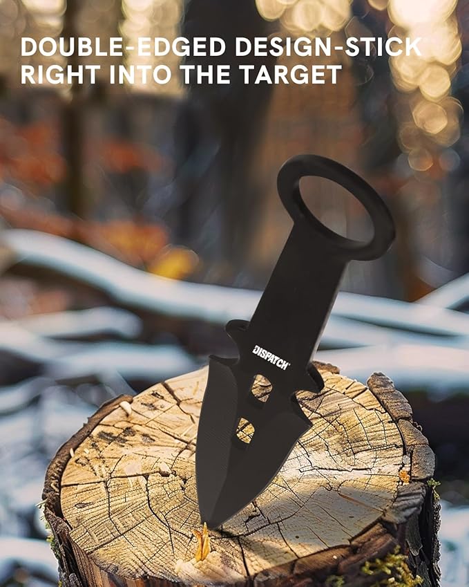Dispatch 12 Inch Fixed Blade Hunting Knife with Throwing Knives Set of 12 for Outdoor Camping
