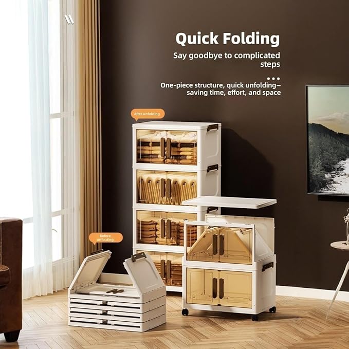 Storage Bins Storage Containers Stackable Plastic Organizer with Lids Foldable Design for Bedroom Office Closet Garage Kids Room Multi Tier Solution