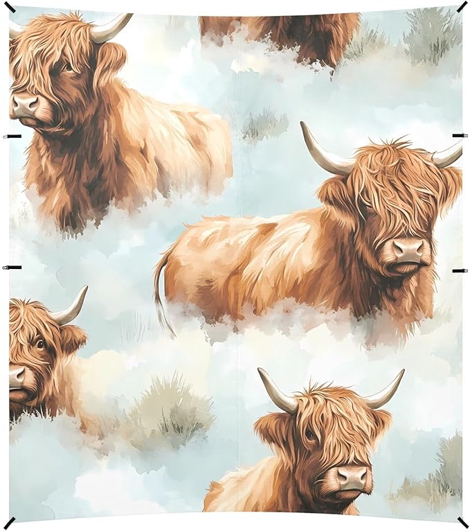 ALAZA Highland Cattle Watercolor Background Pattern Beach Tent Sun Shelter Portable Canopy Sunshade for Outdoor Camping Picnics Backyard Fun 10x9 ft