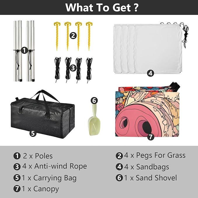 Aesthetic Miniature Pig Foldable Beach Tent UPF50 Lightweight Sun Shelter with Carrying Bag for Camping Picnics Backyard &amp Fishing