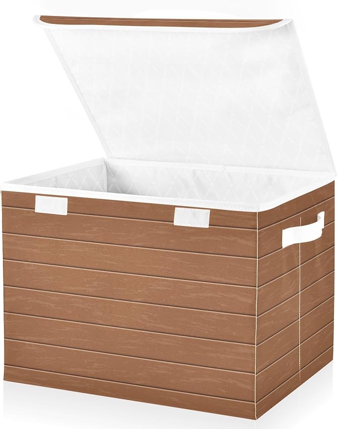 Collapsible Storage Bins with Lids Decorative Fabric Storage Cubes Closet Organizer and Storage Basket Boxes Containers for Clothes Box Chest Folding Rectangle Wood Print