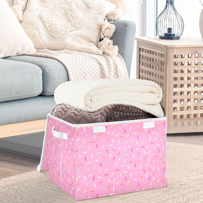 CaTaKu Large Fabric Storage Bins With LidsPink Sprinkle Storage Boxes With Handles for Organizing Clothes Collapsible Storage Cube Bins Baskets for Shelves