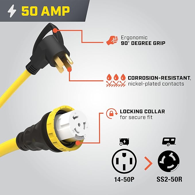 Champion Power Equipment 30-Foot 50-Amp 125/250-Volt RV Generator Power Cord (14-50P to SS2-50R)