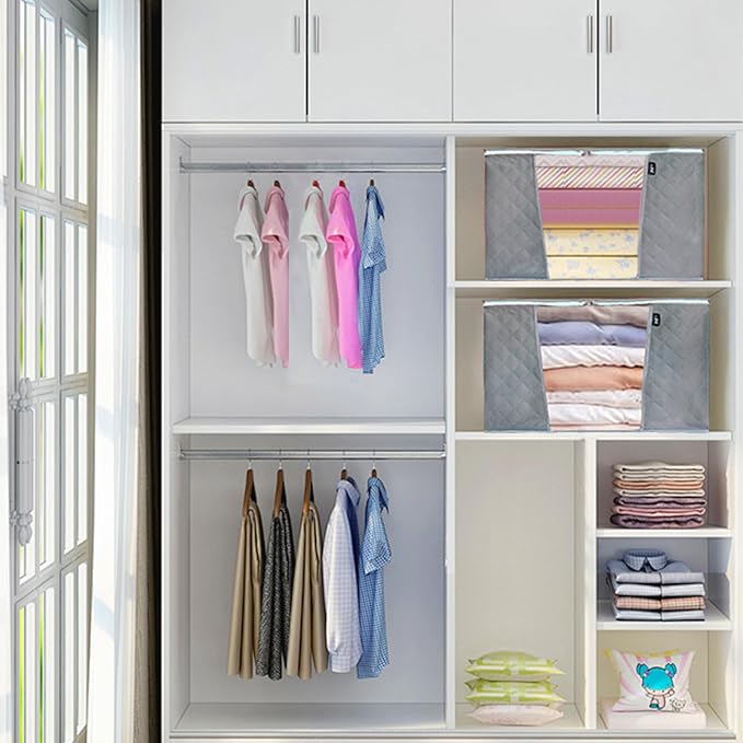 WFK handbag 4-piece set foldable thick fabric storage bag used for organizing bedrooms wardrobes and wardrobes Can store clothes blankets plush toys gray