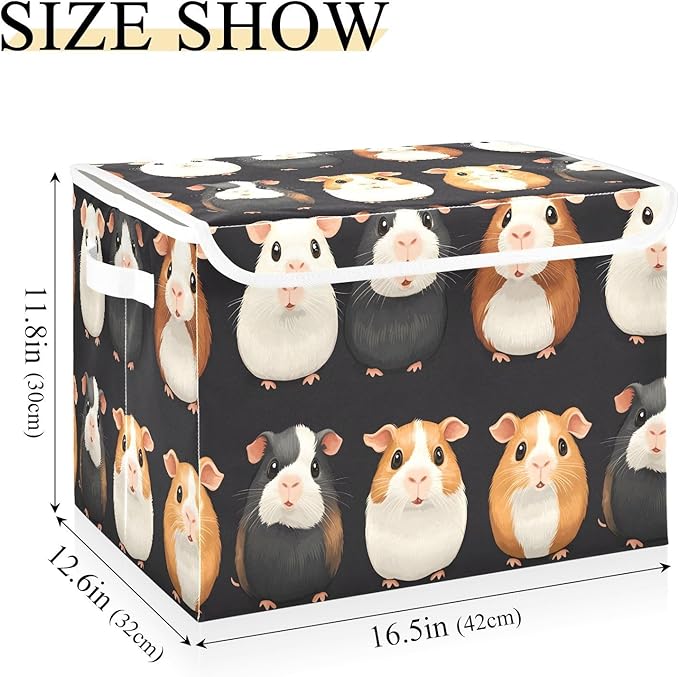 Storage Cube with Lid Cute Guinea Pig Print 16.5×12.6×11.8 IN Collapsible Large Capacity Foldable Storage Basket Bin Organizer