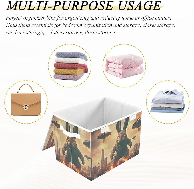 AIXIWAWA Lidded Storage Cube (Rabbit Monster) Fabric Foldable Closet Bins with Flip Lid and Handles Organizer Basket Container 16.5 x 12.6 x 11.8 IN