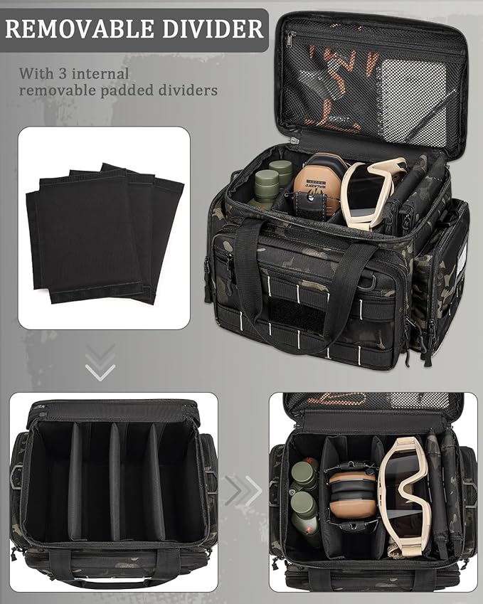 HAMBOLY Tactical Gun Range Bag for Handguns Pistol Range Bag with 6X Magazine Slots and Extra Pockets for Ammo and Essentials for Shooting Hunting Outdoor Sports