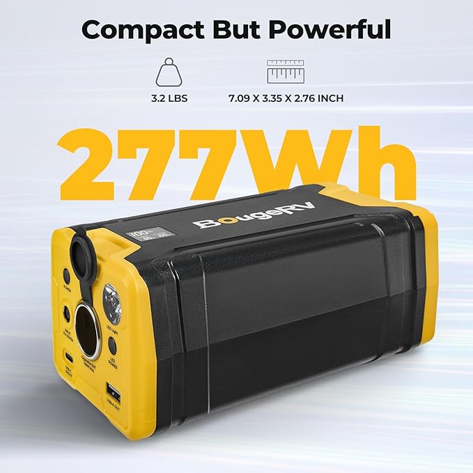 BougeRV 277Wh Portable Power Station Backup Battery for Most Car Refrigerators Portable Power Supply with Dynamic Display Panel