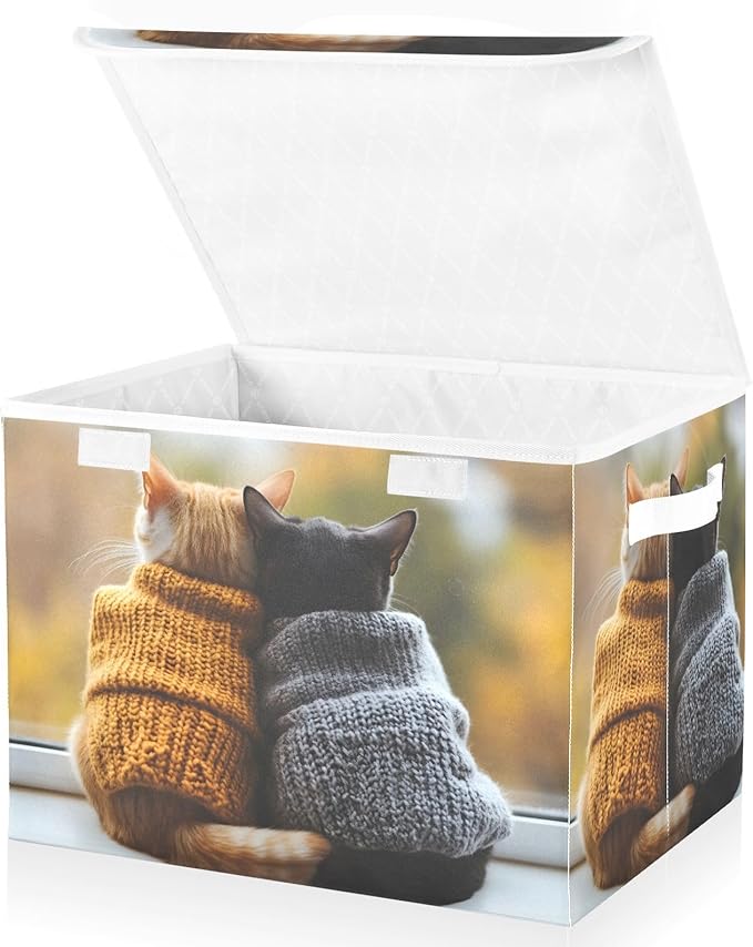 AIXIWAWA Lidded Storage Cube (Cat Lover) Fabric Foldable Closet Bins with Flip Lid and Handles Organizer Basket Container 16.5 x 12.6 x 11.8 IN