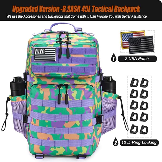 45L Tactical Backpack for Men Women Military Assault Pack with MOLLE Large 3 Day Bug Out Bag for Hiking Camping