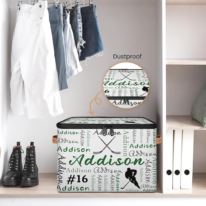 Custom Hockey Storage Bins with Lid Personalized Foldable Storage Basket Boxes with Handle Sport Shelf Basket Closet Organizer Cube