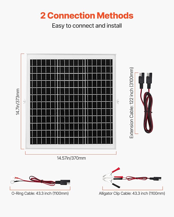 VEVOR 20W 12V Solar Panel Battery Charger Solar Battery Trickle Charger Maintainer with Intelligent MPPT Controller &amp Adjustable Mount Bracket IP67 Waterproof for Car Boat RV Motorcycle Trailer