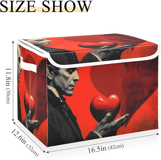 AIXIWAWA Lidded Storage Cube (Vampire with Heart) Fabric Foldable Closet Bins with Flip Lid and Handles Organizer Basket Container 16.5 x 12.6 x 11.8 IN